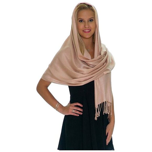Pashmina Shawls and Wraps for Evening Dresses Pale Rose Gold - Picture 6 of 7